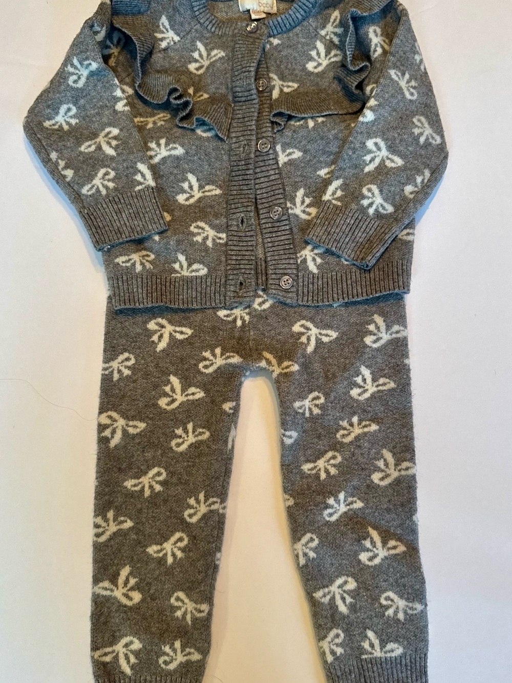 Gray Bow Knit Two-Piece Set - Baby Girl
